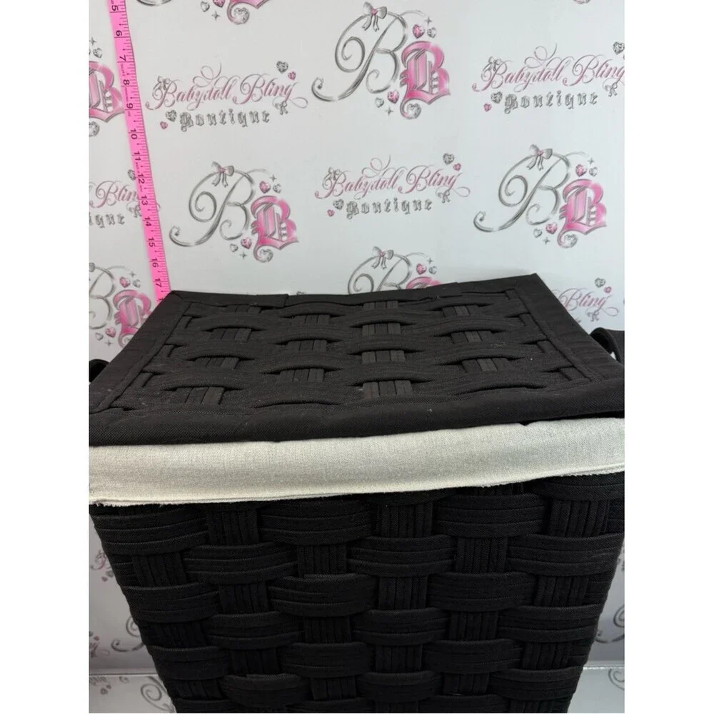 Laundry basket storage braided Woven Storage Basket with Cream Liner - Black